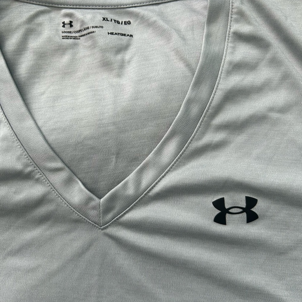 Under Armour Light Gray V-Neck HeatGear Top with Black Logo